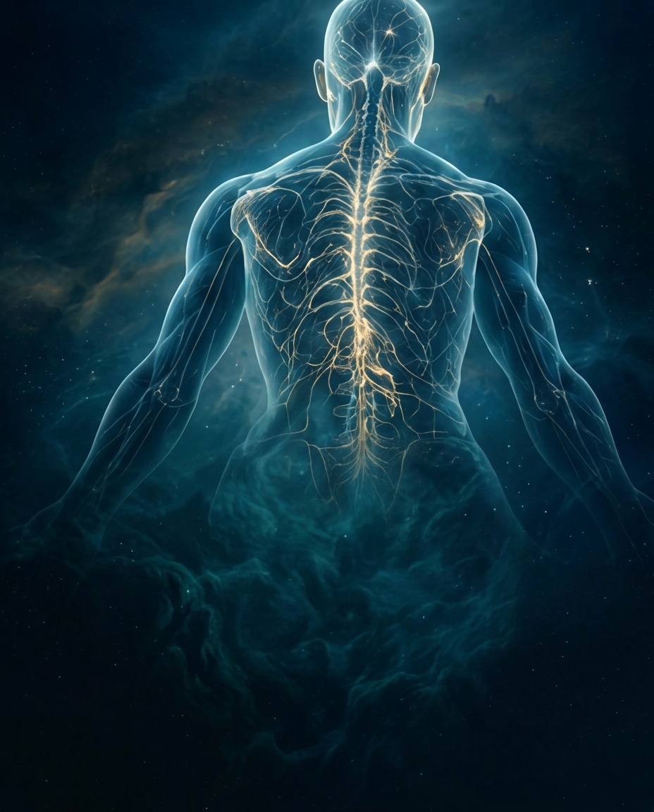 Translucent human form revealing a luminous nervous system
